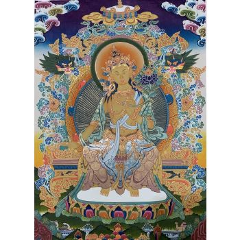Hand-Painted Maitreya Buddha Gold Thangka Finest Art on Canvas 15 x 20 Inches