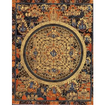 Hand-Painted Buddha Life Mandala Tibetan Thangka Art Painting on Canvas 17 x 22 Inches