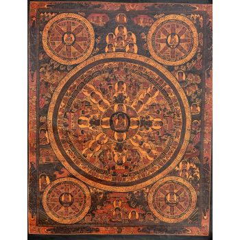 Hand-Painted Buddha Life Mandala Tibetan Thangka Art on Canvas, 17 x 21 Inches