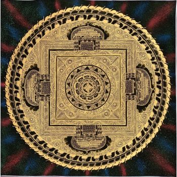 Hand-Painted Buddhist Om Mantra Mandala Thangka, Painting Art on Canvas 20 x 20 Inches