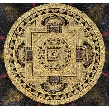 Hand-Painted Buddhist Om Mantra Mandala Thangka Painting, Art on Canvas, 21 x 21 Inches