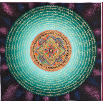 Hand-Painted Mantra Om Mandala Thangka Painting, Art on Canvas, 20 x 20 Inches