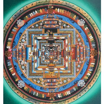 Hand-Painted Kalachakra Mandala Tibetan Thangka Premium Quality Art 14 x 14 Inches