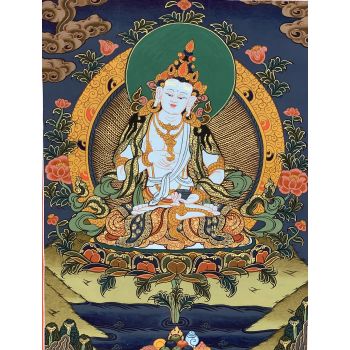 Hand-Painted Vajrasattva Tibetan Thangka Art, Painting on Canvas, 13 x 17 Inches