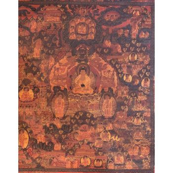 Hand-Painted Buddha Life Mandala Tibetan Thangka Art on Canvas 17 x 22 Inches