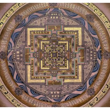 Hand-Painted Kalachakra Mandala Tibetan Thangka Art on Canvas 17 x 17 Inches