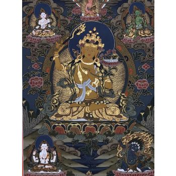 Hand-Painted Manjushree Bodhisattva Tibetan Thangka Art, Painting on Canvas, 17 x 22 Inches