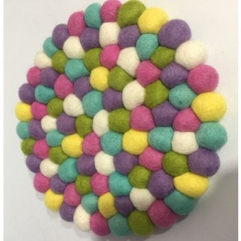 Pure Woolen 20 cm Diameter Multi-Color Felt Ball Rug Carpet Pan Mat