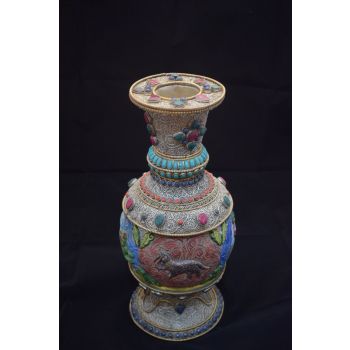 Handmade Gold & Silver Plated Filigree Stone Crafted Amber Flower Pot Vase