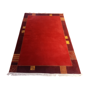 Hand-Knotted Nepali Red Carpet – Modern Design, 140x200 cm, 60 Knots