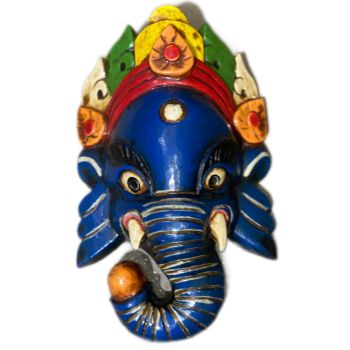 wall hanging wooden Ganesh Mask-blue ( Size: 6"x10"x12")