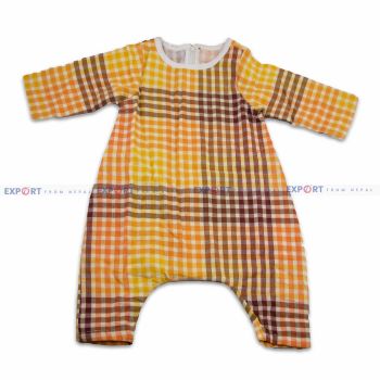 100% Pure Cotton Check Pattern Designed Yellow Romper for Baby (1-Year)
