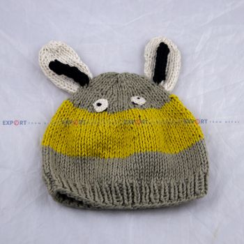 Hand Crochet Woolen Multi-Colored Rabbit Cap for Baby of 0-12 months