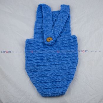 Azure Blue Woolen Single Button Baby Dungaree Prop for Photoshoot for New Born Baby