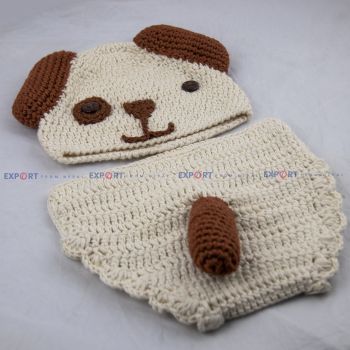 White & Brown Cotton Wool Baby Dog Prop Set for Photoshoot (1-2 years)