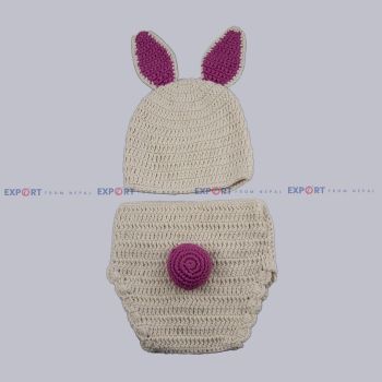 White & Pink Cotton Wool Baby Rabbit Prop Set for Photoshoot (1-2 years)