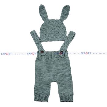 Camouflage Green Cotton Wool Double Button Baby Dungaree Prop Set for Photoshoot for New Born Baby