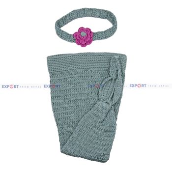 Camouflage Green Cotton Wool Baby Mermaid Prop Set for Photoshoot for New Born Baby