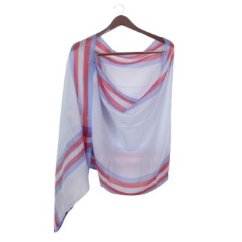 White Pashmina Super Ring Shawl with Red & Blue Border