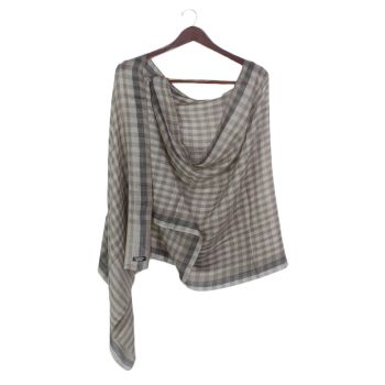 Stone Gray Checked Design Pashmina Super Ring Shawl