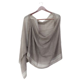 Stone Gray Pashmina Super Ring Shawl with White Border