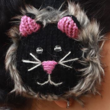 Cute Black pink Cat Woolen Earmuff