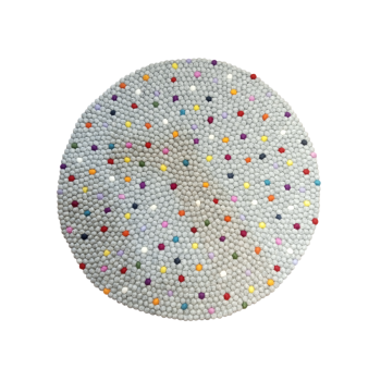 Handmade Weave: Grey Round Rug - 100 cm Diameter, 2.2 cm Ball Detailing, Brand New