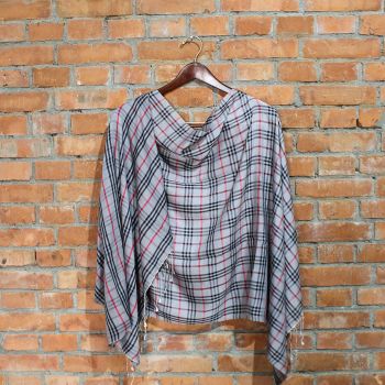 Ash Gray Check Designed Watershawl
