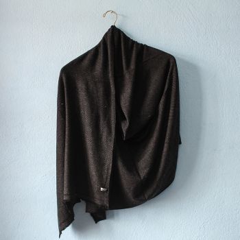 Full Jet Black Long Fishtail Pattern Design Double Ply Stole