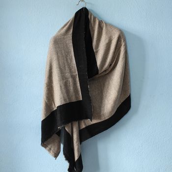Khaki Brown Double Fold Double Ply Stole with Black Border