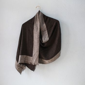 Brown Double Fold Double Ply Stole with Gray Border
