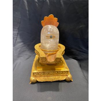 Handmade Crystal Shiva Linga with Fire Gold Plated Copper Metal