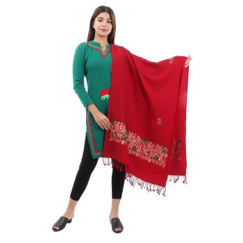 Floral Design Border Embroidery Red Shawl