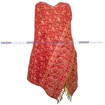 Red Floral Design Woolen Shawl or Stole