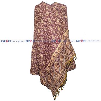 Purple Floral Design Woolen Shawl or Stole
