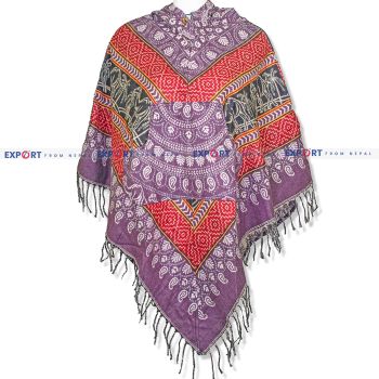 Purple and Red Traditional Patterned Design Woolen Puncho