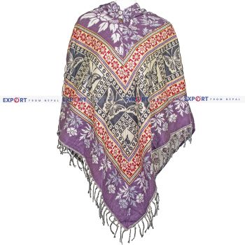 Purple Floral Butterfly Patterned Design Woolen Puncho