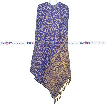 Blue Floral Design Woolen Shawl or Stole