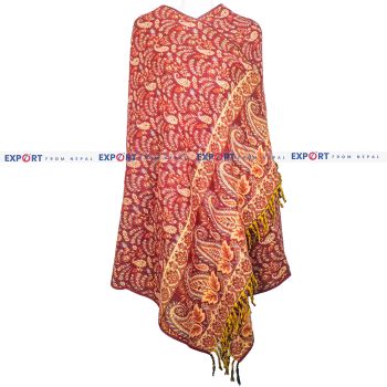 Red Floral Design Woolen Shawl or Stole