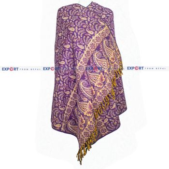 Purple Floral Design Woolen Shawl or Stole
