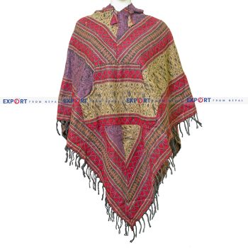 Multi-color Heart Patterned Design Woolen Puncho