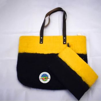 felt bag with purse - yellow
