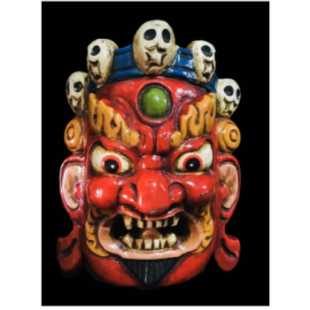Handmade Wooden Mini Mask Of Mahakala, Painted Red