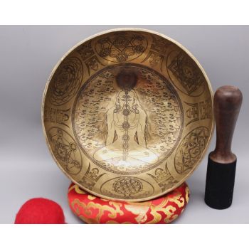 9 Inch yoga Design Singing Bowl-Superfine Tibetan Singing Bowl-Chakra Tune Singing Bowl-Handcrafted Singing Bowl-Superfine handcrafted Tibetan Singing Bowl for yoga, meditation, sound healing, chakra balancing, sound bathing comes with cushion, striker an