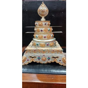 Handmade Gold & Silver Plated Filigree Stone Crafted Offering Mandala Set