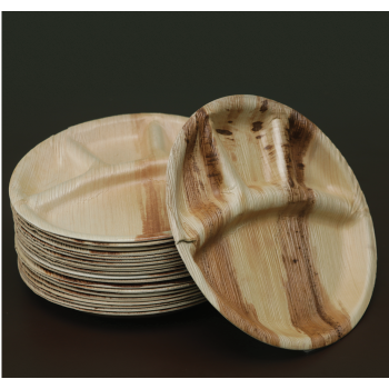 Partition Plate | 25 cm diameter | Round | Areca Nut Palm Leaves | Light weighted | Durable | Bio-degradable | Disposable Plate | Fungus Proof | Portable