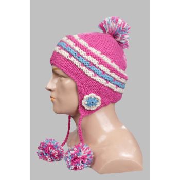 Hand-Knitted 100% Woolen Outside & Polyester Inside Multi-Colored Ear Flap