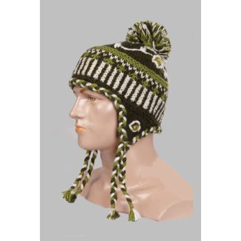 Hand-Knitted 100% Woolen Outside & Polyester Inside Multi-Colored Ear Flap