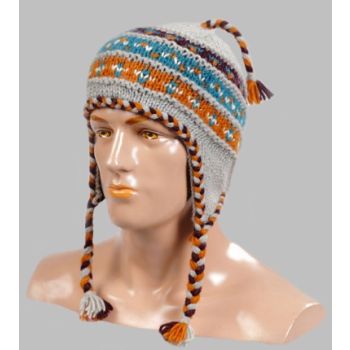 Hand-Knitted 100% Woolen Outside & Polyester Inside Multi-Colored Ear Flap