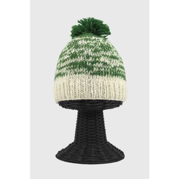 100% Pure Woolen Soft & Warm White and Green Beanie Hat